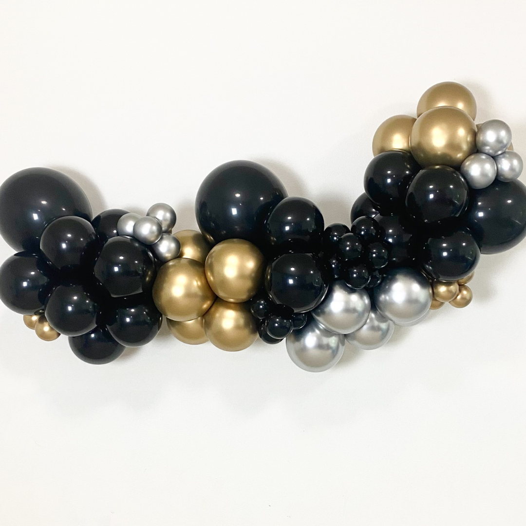 Glam Noir DIY Balloon Garland Kit, classic, luxurious, chromes, black, balloon garland kits, confete balloons