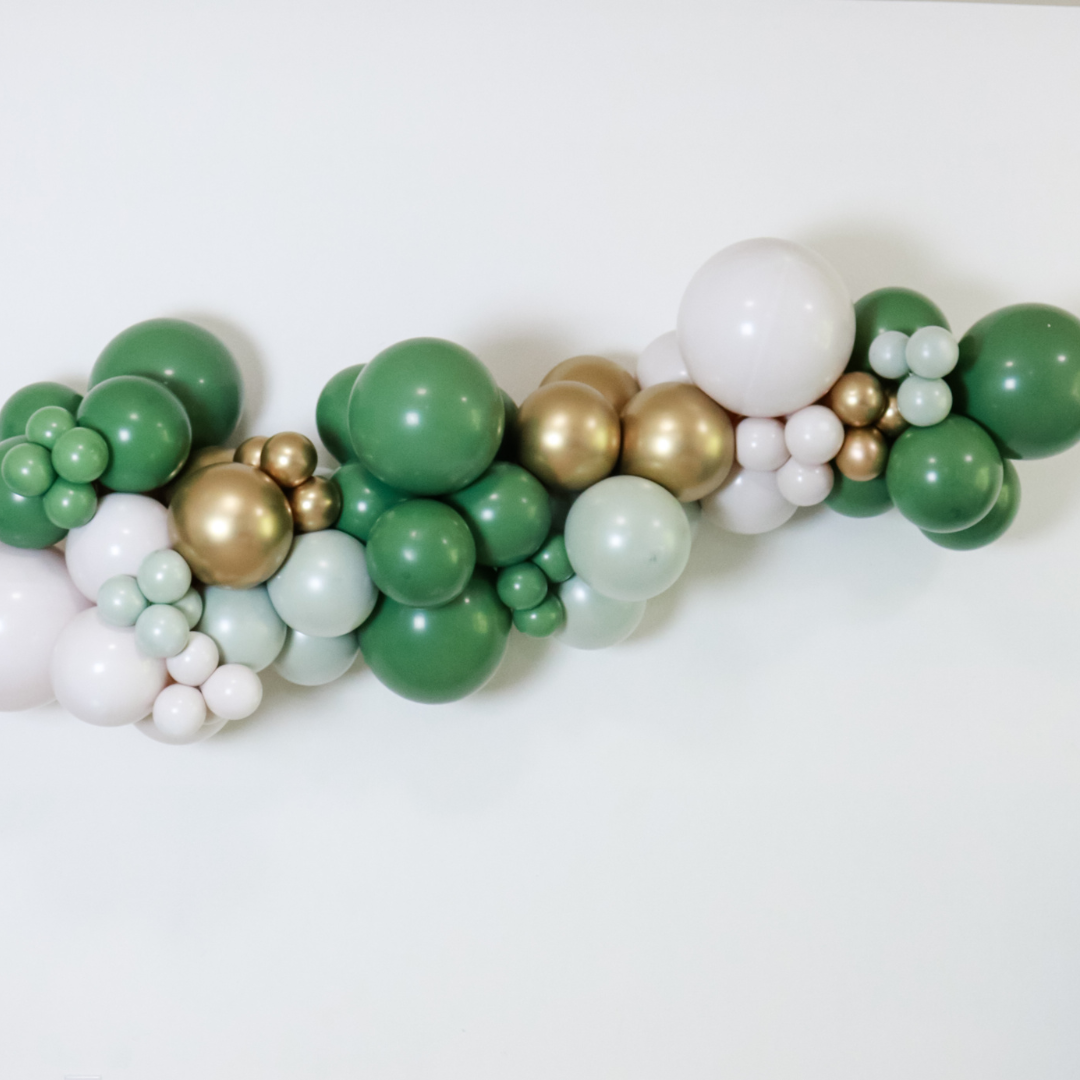 Green Goddess DIY Balloon Garland Kit, cream, greens, gold, nature, balloon garland kits, confete balloons