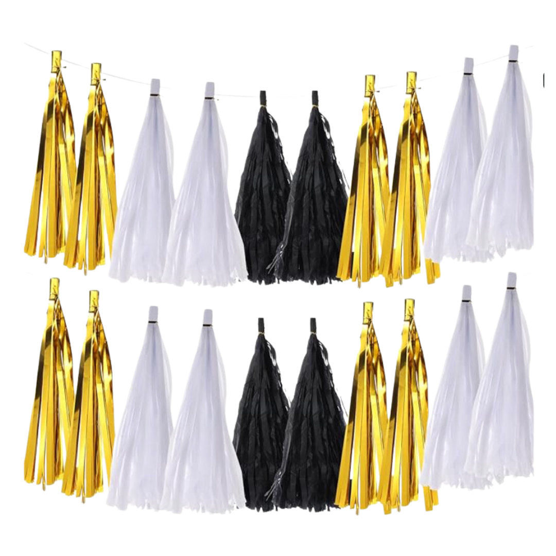 Tassel Garland - Black, White & Gold