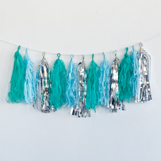 shimmering blue tassel garland