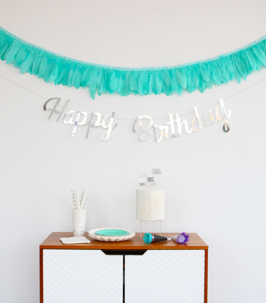 Metallic Silver Happy Birthday Banner